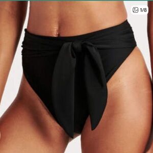 Abercrombie & Fitch High Waist Black Cheeky Tie Waist Bikini Bottoms Size Small